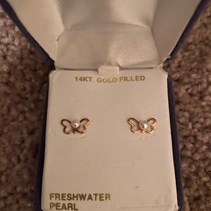 Butterfly Pearls and 14k gold filled stud earrings
